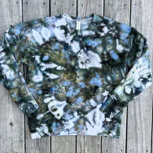 Olive Drab Ice Dye Crewneck Hand Dyed Fleece Lined Unisex Crew