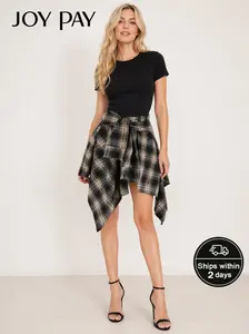 JOYPAY Plus-sized Plaid Skirt Irregular Hem Flowy Asymmetric Vintage Elegance Streetwear for Ladies Casual Wear Bold Plaid Pattern Fitted Bottom Statement Fashion
