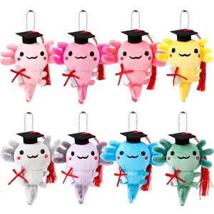 8 Pcs Axolotl Graduate Keychain Plush Toys 4inch Stuffed Animal Mini Kawaii Cute Plushie