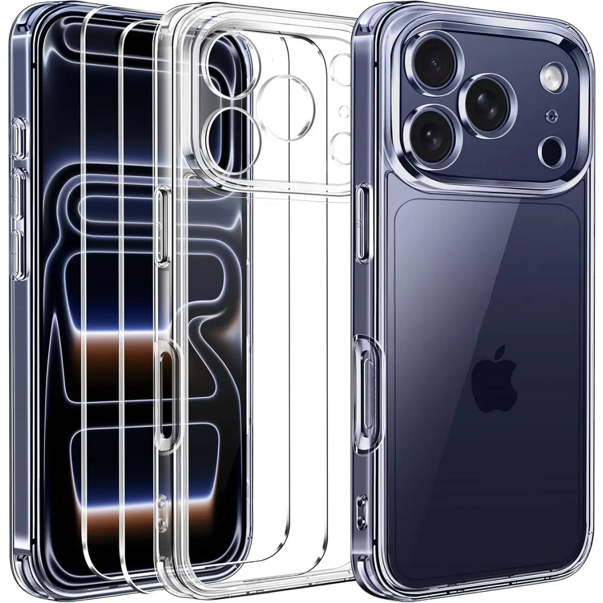 3-in-1 Clear Case Designed for iPhone 17 Pro Max 6.9'' 2025 with 2 Pack Tempered Glass Screen Protector, Military Shockproof Hard Back Slim for 17 Pro Max Cover - Clear