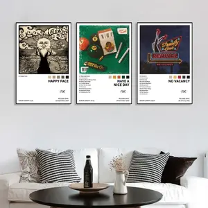 3-piece Treaty Oak Revival/HAPPY FACE/HAVE ANICE DAY/NO VACANCY music canvas wall poster set, artwork, hip-hop rap style, R&B pop music album decoration, suitable for bedrooms, offices, living rooms, cafes, bars, dormitories, music lovers, frameless.