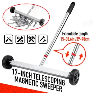17-Inch Rolling Magnetic Sweeper With Wheels Pick Up Tools | Telescoping Adjustable Handle 15" To 38" | 8.8-Pound Capacity Heavy-Duty Magnet To Pick Up Screws Nails Gaskets Nut, Ect.