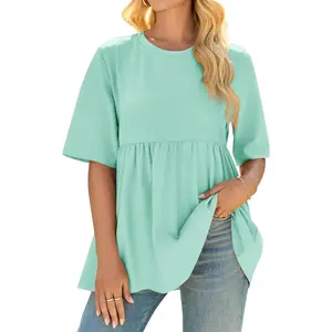 Imily Bela Womens Summer Babydoll Tops Oversized Short Sleeve Crewneck T Shirts Peplum Casual Loose Blouse