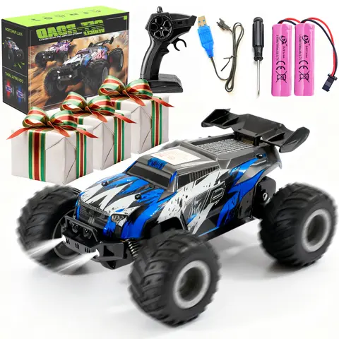 High Speed RC Monster Truck - 20KM/H 2.4GHz Anti-Interference, LED Light, 2 Rechargeable Batteries, All Terrain RC Model Car, Kids Toy Gift, Remote Control Car