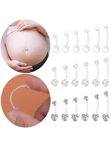 6pcs 14g Plastic Long Bar Belly Button Rings, Flexible Transparent Body Piercing Jewelry, Maternity Sports Piercings for Pregnant Women