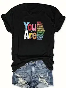 Men's Casual Cotton Fabric Round Neck Positive Affirmation Tee - "You Are Loved" Print, Self-Love Vibe, Teacher-Focused, Comfortable Fit,summerwins