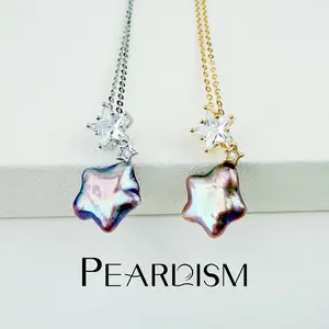 PEARLISM Trendy Everyday Star Baroque Pearl Pendant | Iridescent Silver/Gold CZ Hypoallergenic-AFBP004【Shop】