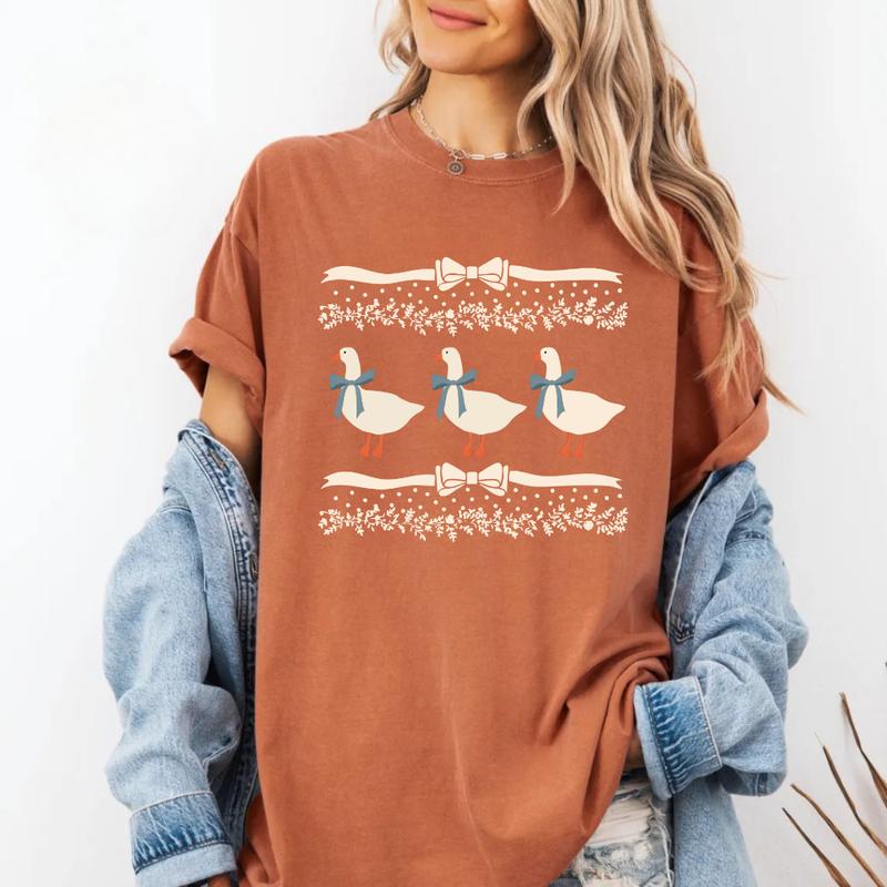 Comfort Colors 1980s Blue Ribbon Goose With Hearts Ugly T-Shirt, Original Shirt Bows and Adorable Doodle Hearts Animal Lover T-Shirt, Duck T-Shirt