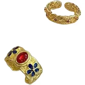 Adjustable Ring for Women, Retro Court Style, Hollow Open Circle Design, Brown