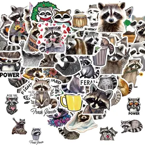 Cartoon Raccoon Pattern Sticker, 50pcs/set Waterproof Self Adhesive Decor Paper, Decor Sticker for Gift Greeting Card Water Bottle Laptop Phone
