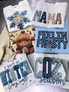 Winter Feelin Frozen Knit Print Sweatshirts Highland Cow Crochet Pullover Snowflake Mama Gift Unisex Sweaters Casual Crewneck Cozy Season Blue Top