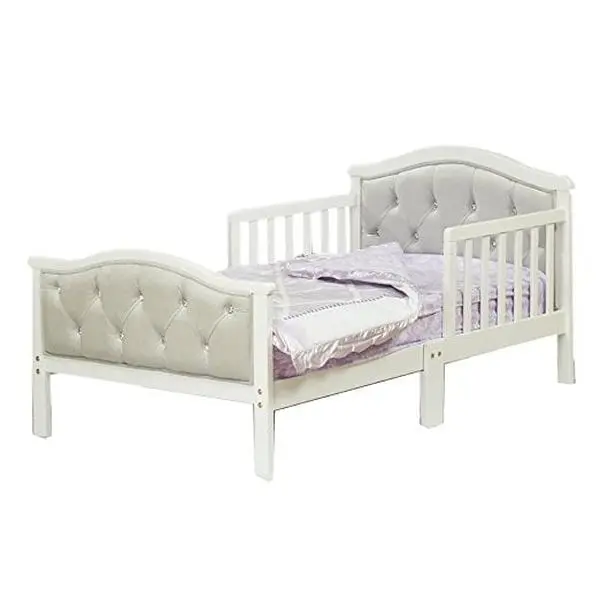 212 MAIN Padded Toddler Preschool Bed - Gray, Padded Headboard, Tufted Design, Wood Frame, Indoor Furniture