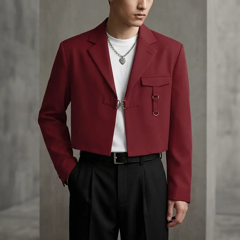 INCERUN Men's Formal Cyberpunk Cropped Fit Blazer - Long Sleeves, Punk-Street Fusion, Woven Polyester Fabric, Pocket, D-Ring Pocket, Cyberpunk Buckle, Plain Menswear - Punk Party Clubwear Streetwear Fashion Men's Clothing