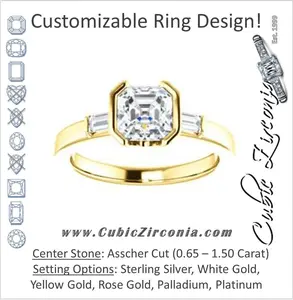 Cubic Zirconia Engagement Ring- The Stephanie (Customizable Bezel-set Asscher Cut 3-stone with Baguette Accents)