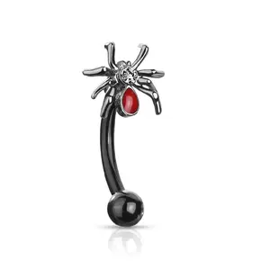 Crystal Set Red Bellied Spider Curved Barbell - 316L Stainless Steel