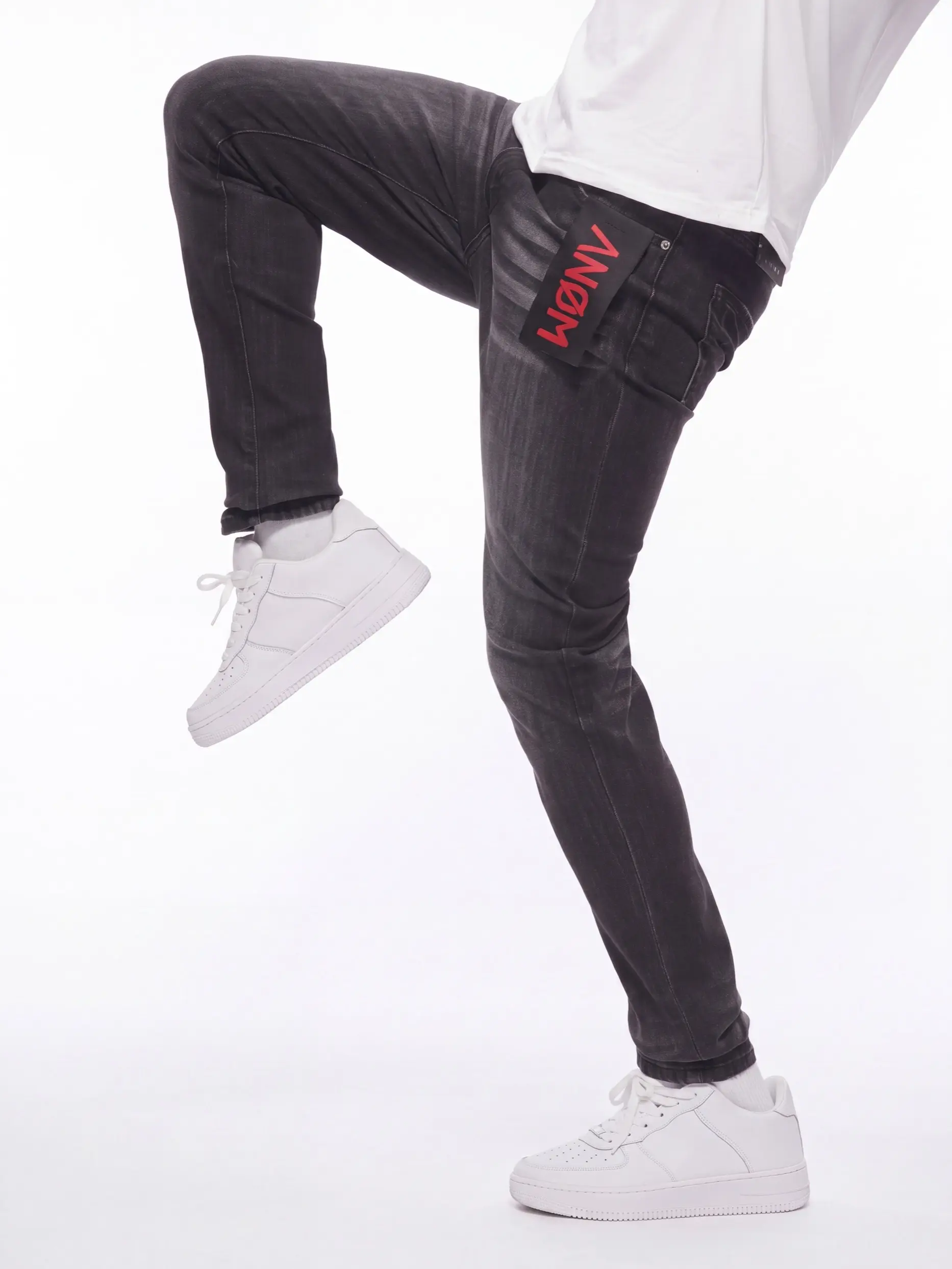 Men's Skinny Stretch Plain Denim Pants - Minimalist Menswear with Belt Loops, Pockets, Anom 360 Black Wash, Sizes 28-42