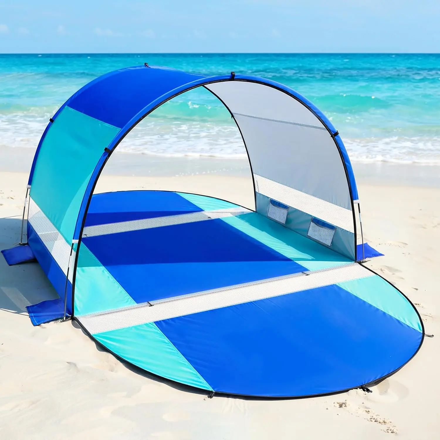 Valley Beach Tent with Double Zippered Doors, Beach Tent Sun Shelter with UPF50+ UV Protection, Beach Canopy Portable Storage Bag for Beach Camping Fishing, for 2-3 People