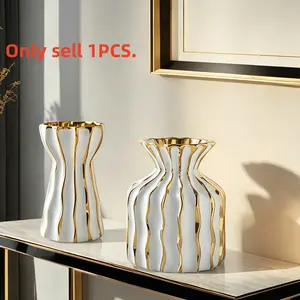1PC ceramic high-end minimalist style concave convex curved vase is suitable for office desktop flower arrangement vase, living room flower arrangement decoration, TV cabinet beautiful vase decoration.