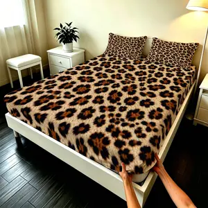 3 Pcs Classic Leopard Print Fitted Sheet Set (without Pillow Insert), Bedding Supplies, Made of Premium Microfiber, Soft and Breathable, Deep Pocket Fits Mattress Snugly, Wrinkle Resistant and Fade Resistant, Suitable for Home, Dorm and Rental