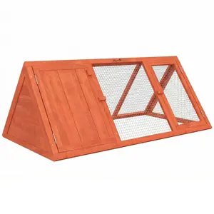 Rabbit Hutch, Wooden Guinea Pig Hutch with Run and Doors, Outdoor Triangle Bunny House for Rabbits,Duck and Chicken