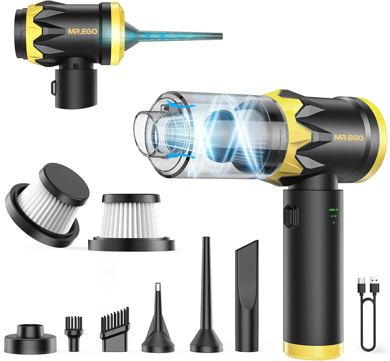 High Power Portable Cordless Car Vacuum Cleaner with 22000Pa Suction and Air Duster Brushless Motor Handheld Vacuum with Multi Nozzles and Washable Filter Rechargeable Type C Battery Auto Interior Detailer for Home Office Pet Hair