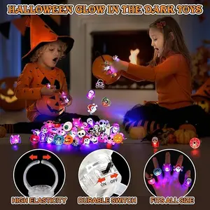 Halloween Party Favors for Kids Adults Gifts Halloween Treats LED Light Up Rings Flash Rings Glow In The Dark Party Supplies Goodie Non Candy Bag Filler Treats Prizes Decorations NEW VERSION