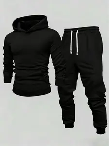 Men's Solid Color Hoodie Set Simple Casual Sports Suit Jogger Pants Two-Piece Set