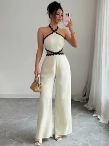 Women's Fashion Wavy Lace Texture Hollow Out Bodysuit, Elegant One-Piece Jumpsuit, Stylish Sleeveless Romper for Ladies, Casual Jumpsuit