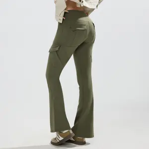 JOJOANS Flare Yoga Pants With Pockets for Women High-waisted Leggings with Four Flap Pockets Butt Lifting Fitness Casual Workout Activewear Leggings Spandex Nylon linen pants baggy sweatpants TikTokShopBlackFriday