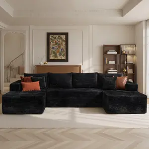 132 Inch U-Shaped Corduroy Modular Sofa with 6 Pillows Chaise Lounge Boneless Convertible Space Saving No Assembly Required 3 Packages Shipping