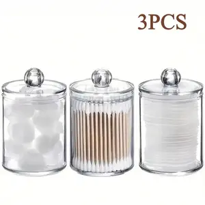 Clear Round Dental Floss Organizer, 1/2/3 Counts Cotton Swab Storage Box with Lid, Multifunctional Storage Box for Cotton Swab, Cotton Pads, Makeup, Plastic Canister Jar, Household Storage Organizer, Canister Container, Home Organizer Storage