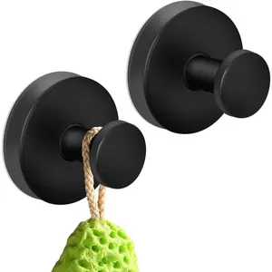 Suction Cup Hooks for Shower, Bathroom,  Towels, Robe, Mounting on Glass Shower Doors, Tile, Mirrors(Black, 2 Pack)
