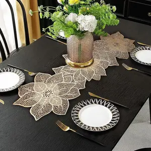 Table Runners 36 Inches Heat Resistant Table Runner Flower Shaped Vinyl Table Runner Waterproof Washable Table Mats for Wedding, Banquet, Birthday, Party, Restaurant(Flower Shaped)