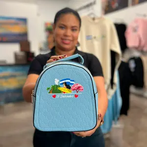 El Salvador Light Blue Small Backpack with Scenic and Cultural Design