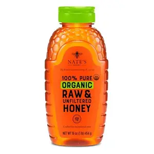 Nate's Organic Pure, Raw & Unfiltered Honey - USDA Certified Organic - 16oz. Squeeze Bottle