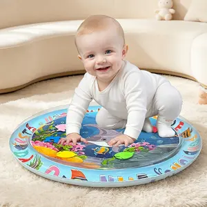 Inflatable Baby Water Game Pad, Dolphin & Coral Reef Design Inflatable Baby Water Play Mat for Summer, Durable Indoor/Outdoor Toy Pad, Tummy Time Mat, Nursery Development Mat