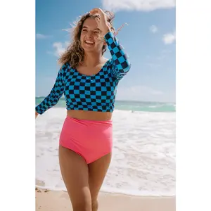 Surfer Top | Blue Check Cropped Length Sun Protection