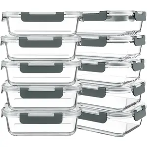 10 Packs 30 oz Glass Meal Prep Containers,Glass Food Storage Containers with Lids,Airtight Glass Lunch Bento Boxes,Microwave,Freezer and Dishwasher,Gray