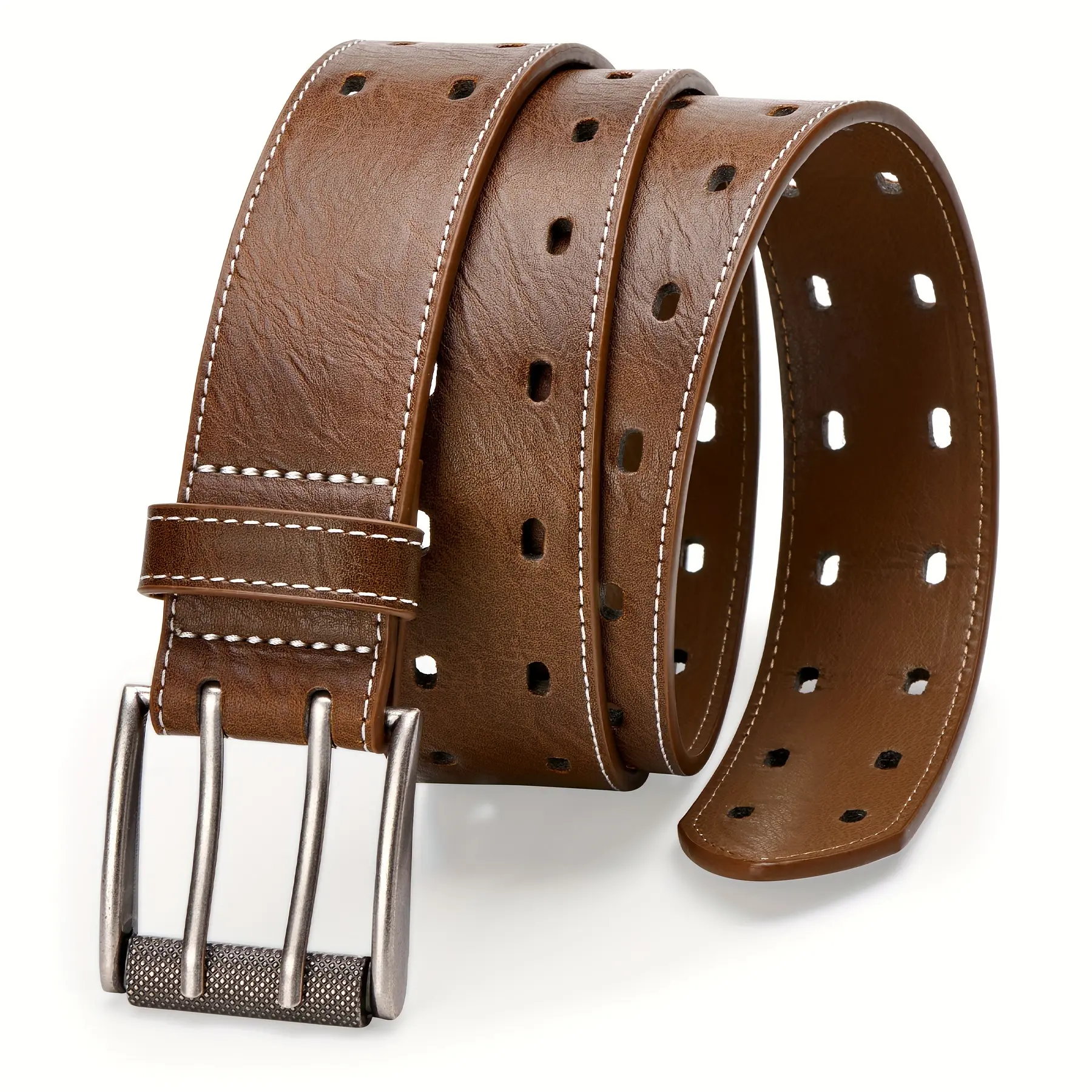 LCG LUCHENGYI Heavy Duty Double Prong Faux Leather Men's Belt - Fashion Classic Casual Belts For Jeans Pants - The Perfect Gift For Dad & Husband antique  belt  buckle