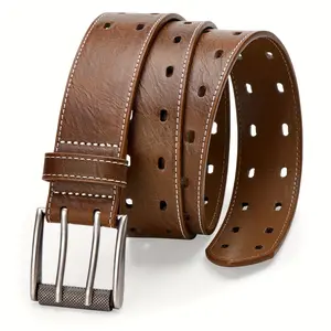 LCG LUCHENGYI Heavy Duty Double Prong Faux Leather Men's Belt - Fashion Classic Casual Belts For Jeans Pants - The Perfect Gift For Dad & Husband antique  belt  buckle