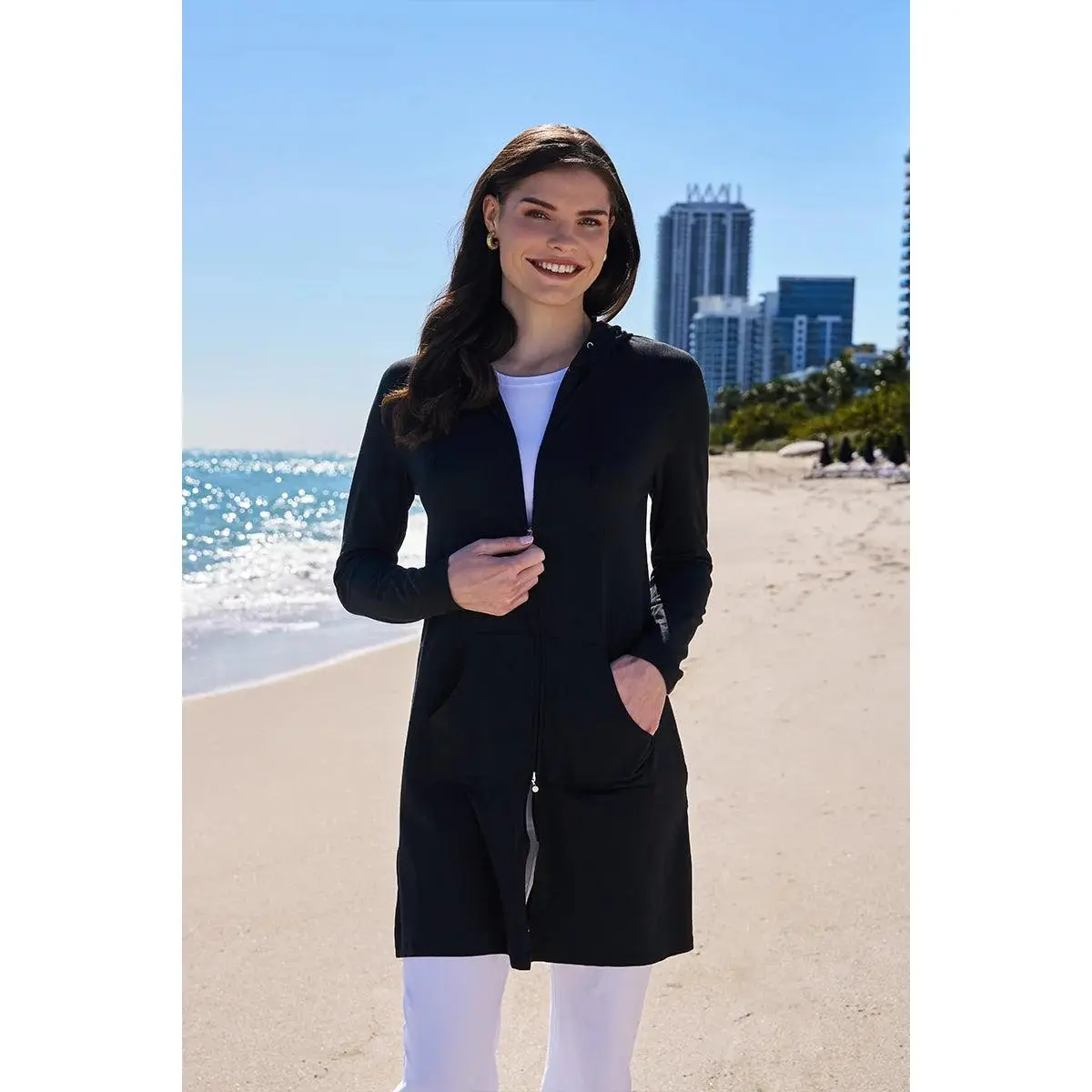 Cabana | Women's Long Zip-Up Hoodie | Black