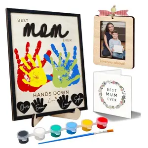 Best Mom Ever Handprint Craft Kit, DIY Kids Gift for Mom, 10” Family Plaque with Paints, Mother’s Day Keepsake, Toddler Birthday Gift from Daughter & Son
