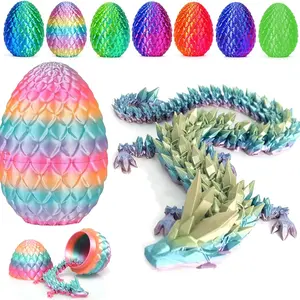 3D Printed Articulated Dragon Toy with Egg, Easter Basket Stuffers Fidget Toy