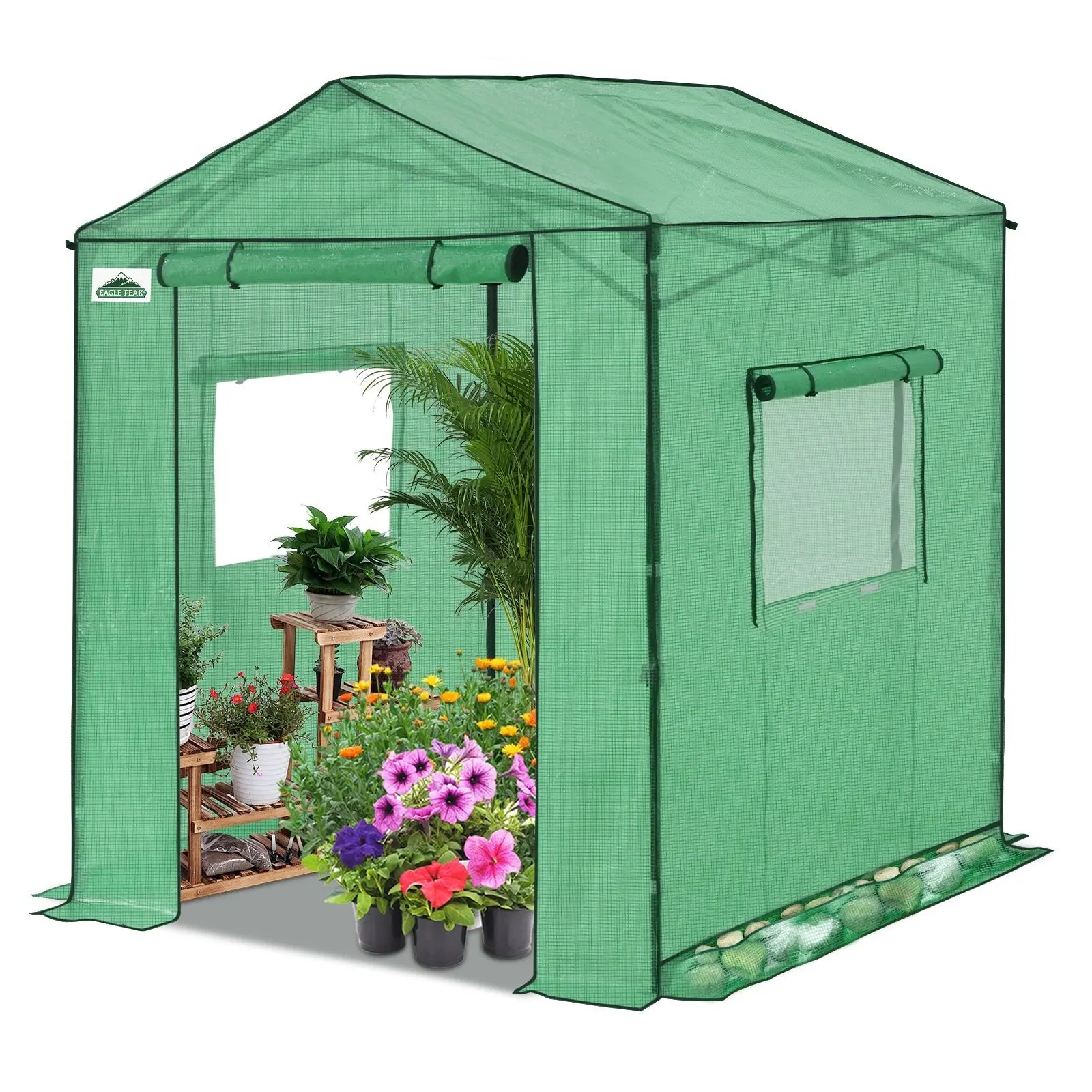 6x6/ 8x8/ 10x10 Portable Pop Up Greenhouse, Patented Center Lock with Gable Roof