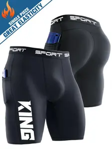 Men's Letter Print Compression Shorts, High Stretch Shorts, Breathable Comfortable Gym Shorts, Moisture-wicking Performance Underwear for Running & Gym