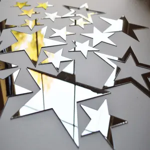 26-Piece Star Acrylic Mirror Wall Stickers, 4 Sizes, Silver Color// Stars, Self-Adhesive Art Decals, 3D Wall Decor