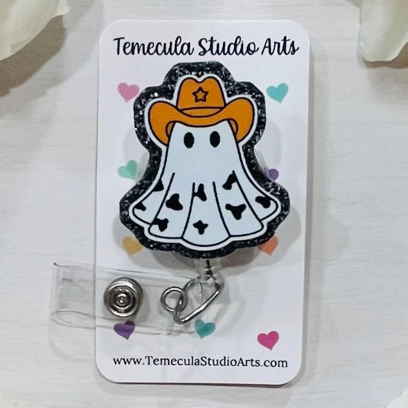 Ghost Badge Reel | Ghost Lanyard | Medical ID Badge | Pinch Clip Badge Reel | Nurse Badge Reel | Badge Holder | Ghost Cowboy | Halloween Cute gift