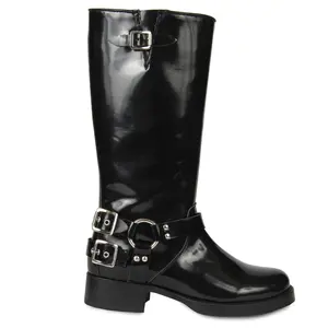 TALL BIKER WOMENS BLACK BOOTS PATENT Leather