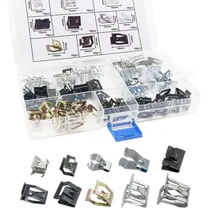 100Pcs 10 Sizes Auto Car U-Clip Metal Trim Panel Spring Clip Trim Moulding Clip Kit For 4A0-867-276A Compatible With VW Audi
