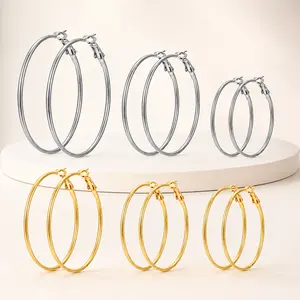 6 Pairs Hoop Earrings Set, Titanium Steel Hypoallergenic Gold & Silver Tone Hoops for Women, 4/5/6CM Large Small Sizes, Lightweight Timeless Classic Earrings for Everyday Wear, Party, Gift, Non Tarnish Fashion Jewelry for Sensitive Ears